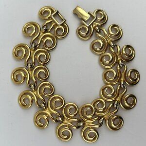 Erwin Pearl Gold Tone Scroll Link Statement Bracelet 7.25in Vintage Designer